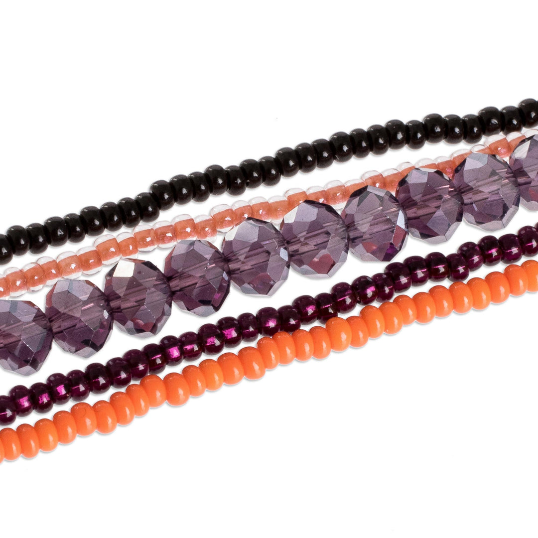 Black, Purple and Orange Beaded Necklaces (Set of 5) - Mountain Sunset