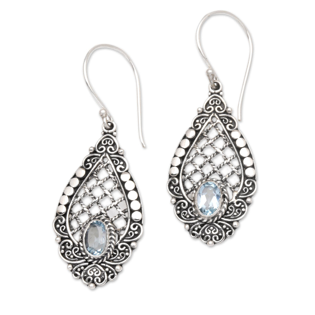 Hand Crafted Blue Topaz and Dangle Earrings - Lattice to Heaven