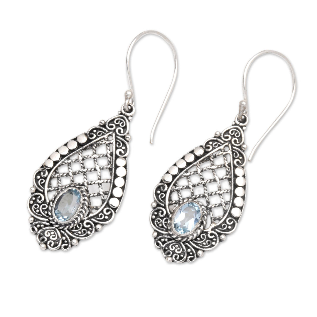 Hand Crafted Blue Topaz and Dangle Earrings - Lattice to Heaven