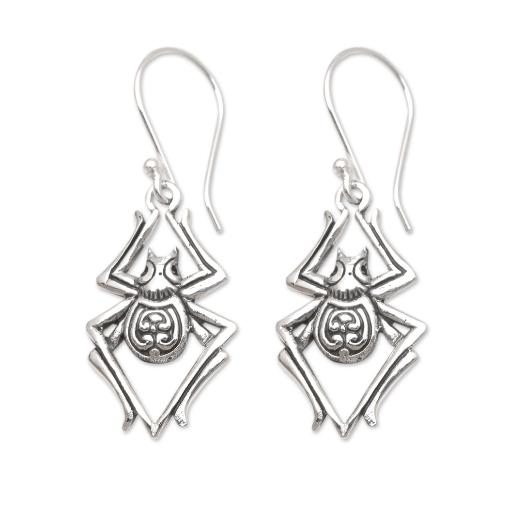 Sterling Silver Dangle Earrings with Spider Motif - Itsy Bitsy