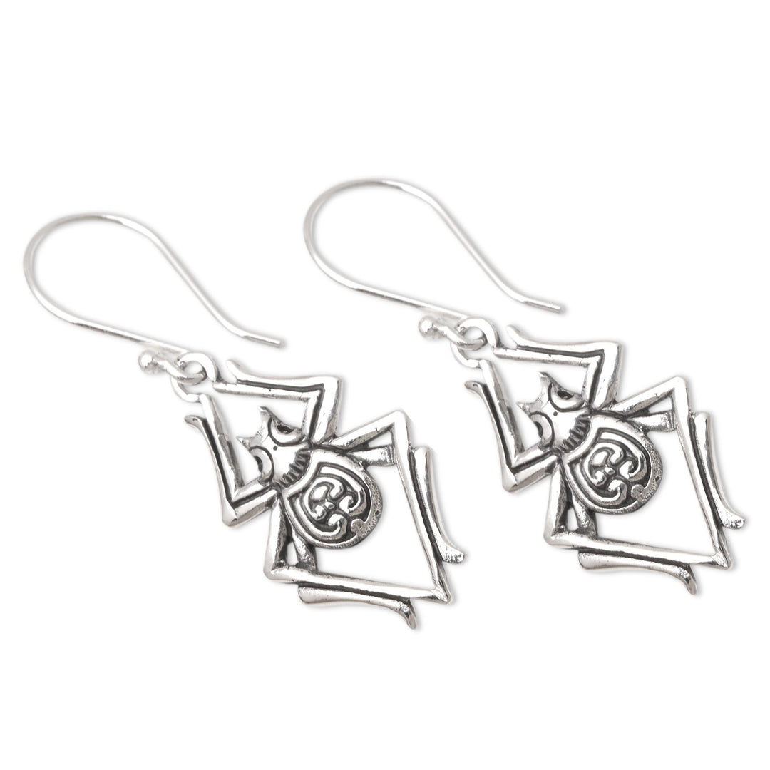 Sterling Silver Dangle Earrings with Spider Motif - Itsy Bitsy