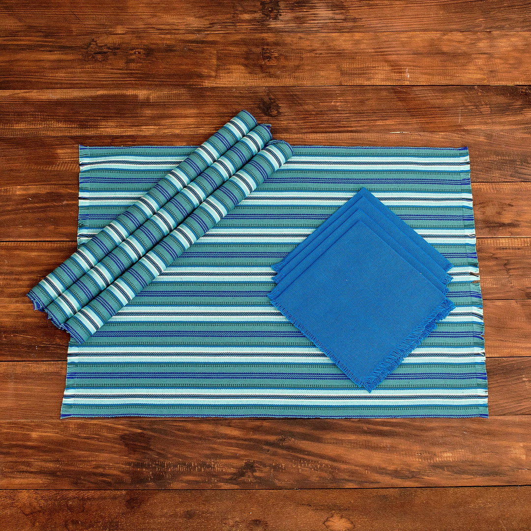 Handwoven Guatemalan Cotton Placemats & Napkins (set for 4) - Sandy Shore