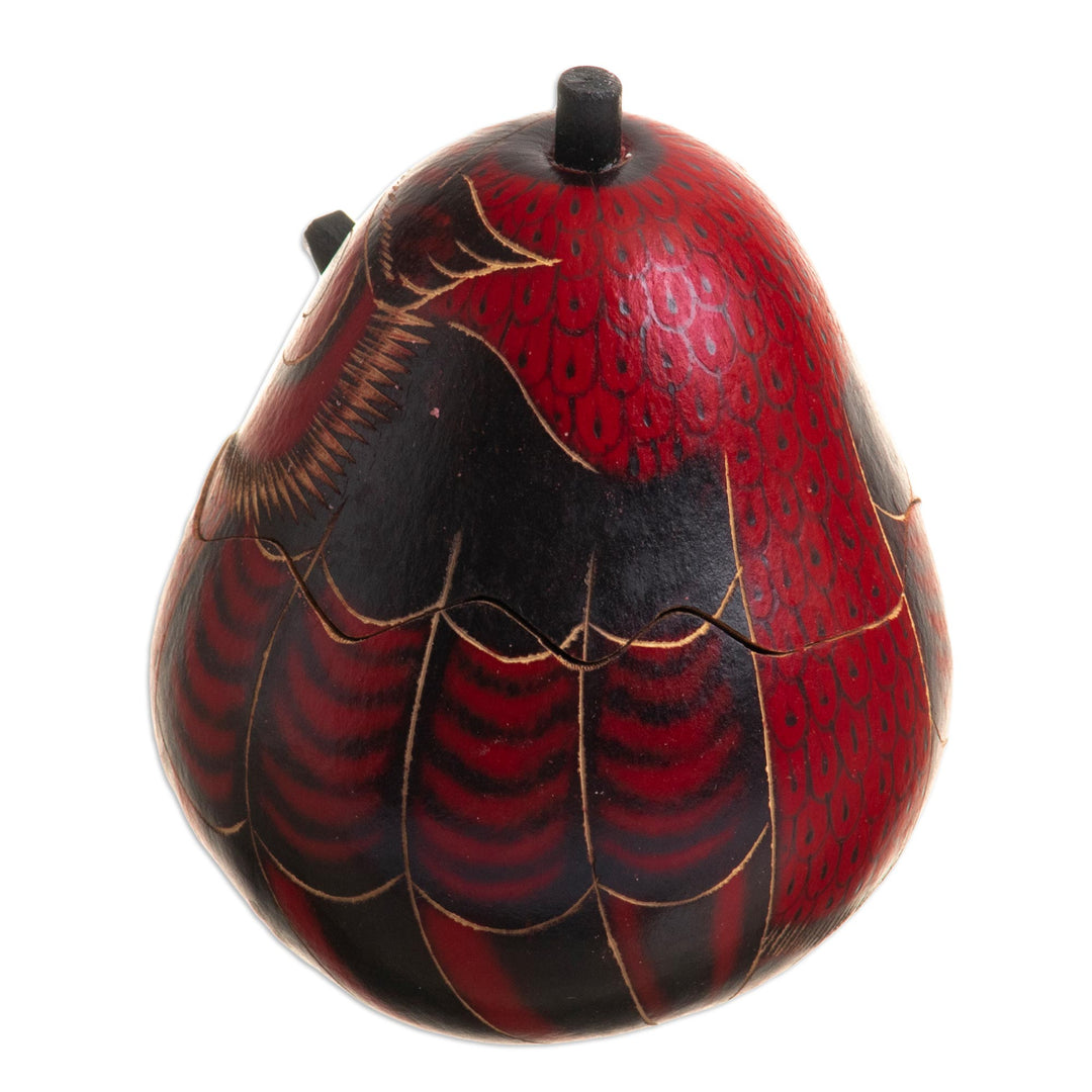 Dried Mate Gourd Box Painted in an Owl Motif from Peru - Paunchy Red Owl