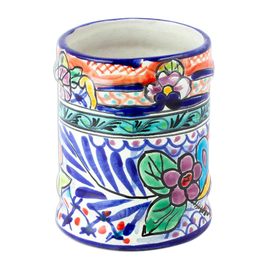Hand Painted Ceramic Utensils Container from Mexico - Colonial Guanajuato