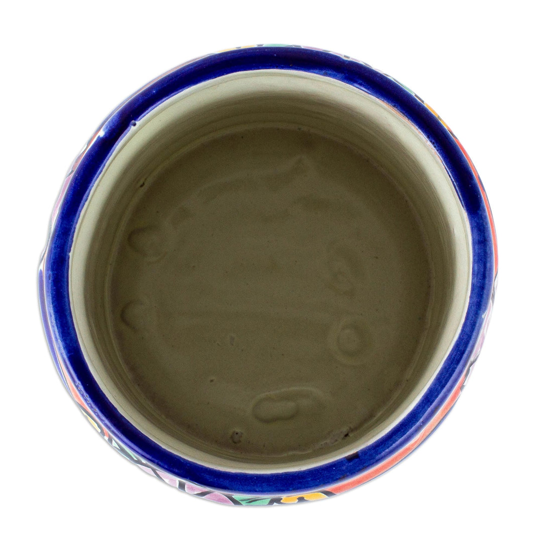 Hand Painted Ceramic Utensils Container from Mexico - Colonial Guanajuato