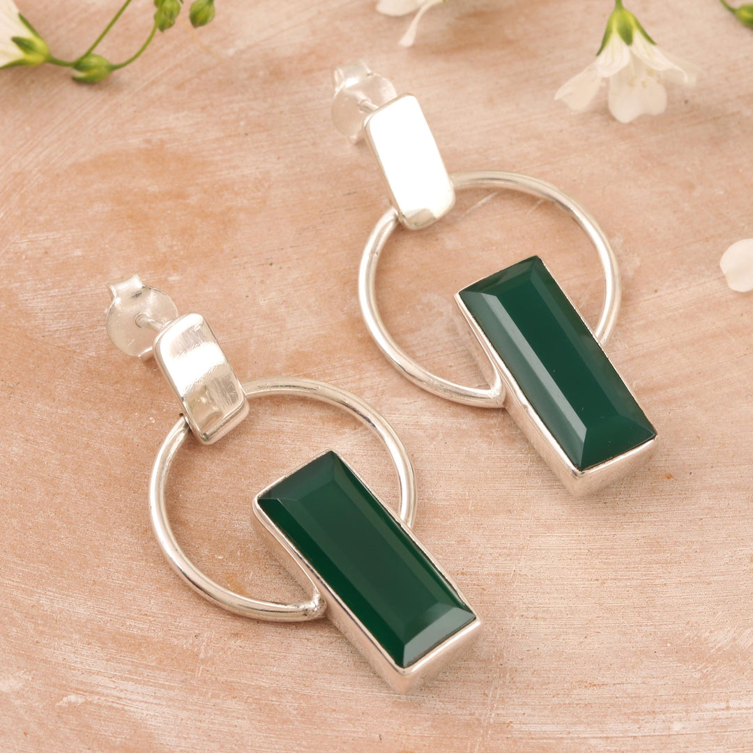 Green Onyx and Sterling Silver Dangle Earrings - Modern Life in Green