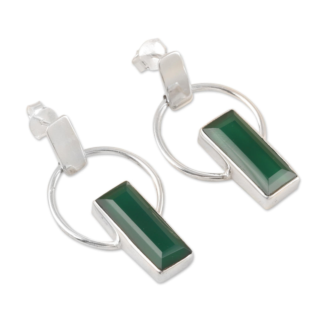 Green Onyx and Sterling Silver Dangle Earrings - Modern Life in Green