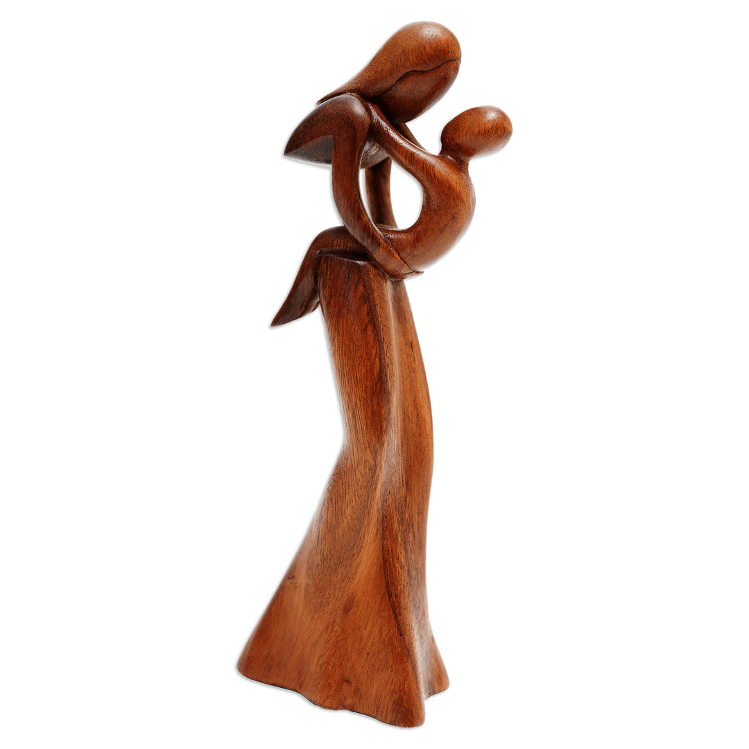 Mother and Child Suar Wood Statuette - Mother's Love