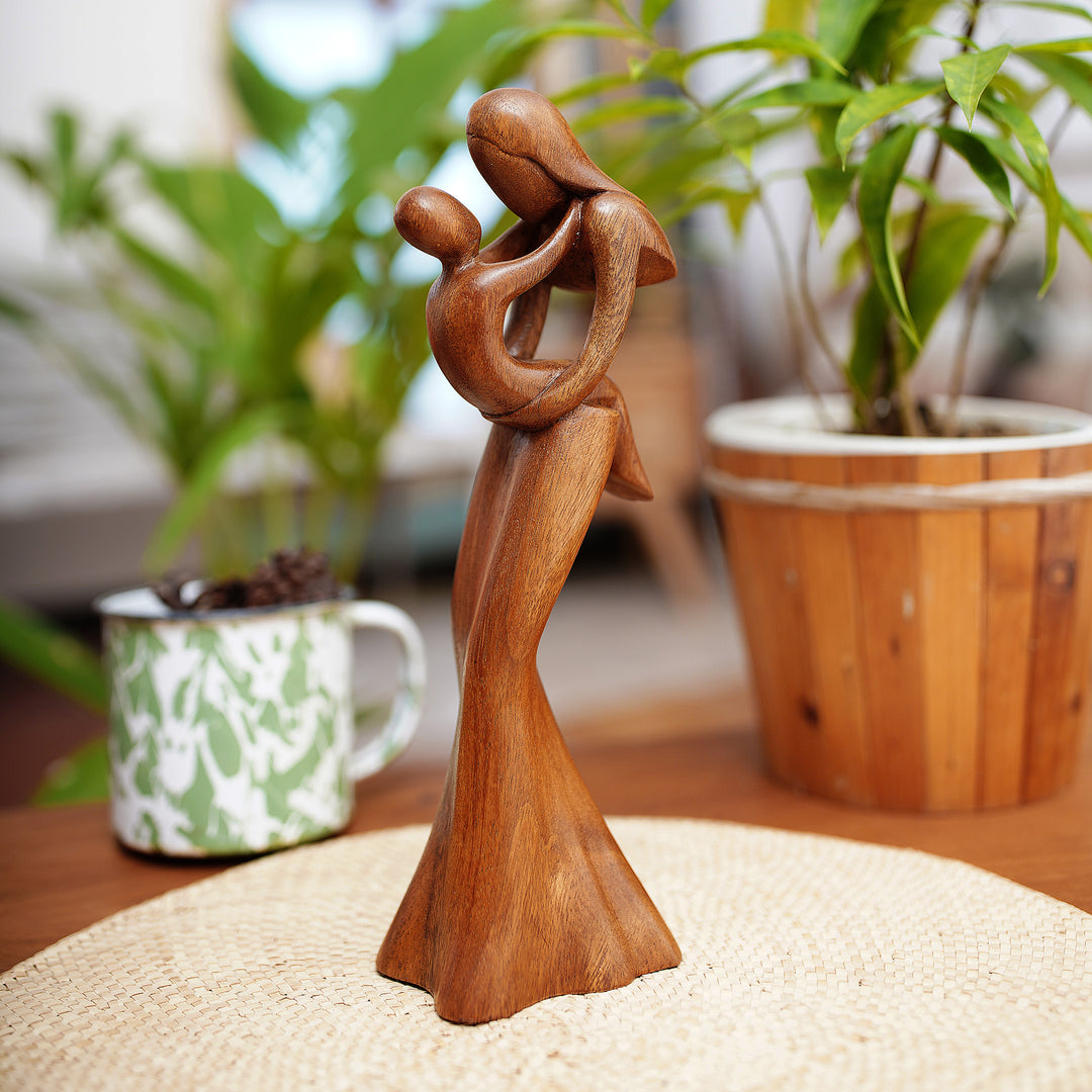Mother and Child Suar Wood Statuette - Mother's Love