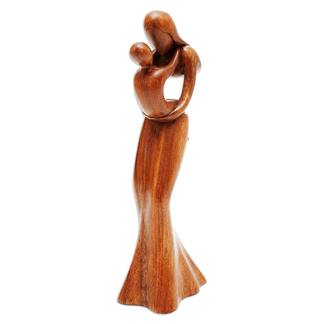 Mother and Child Suar Wood Statuette - Mother's Love