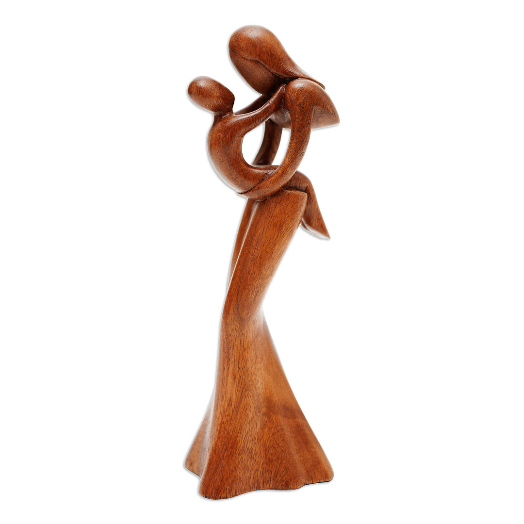 Mother and Child Suar Wood Statuette - Mother's Love