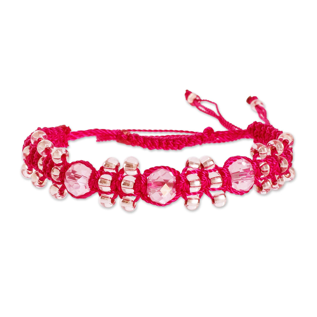 Rose and Pale Pink Macrame and Beaded Bracelet - Pink on Rose