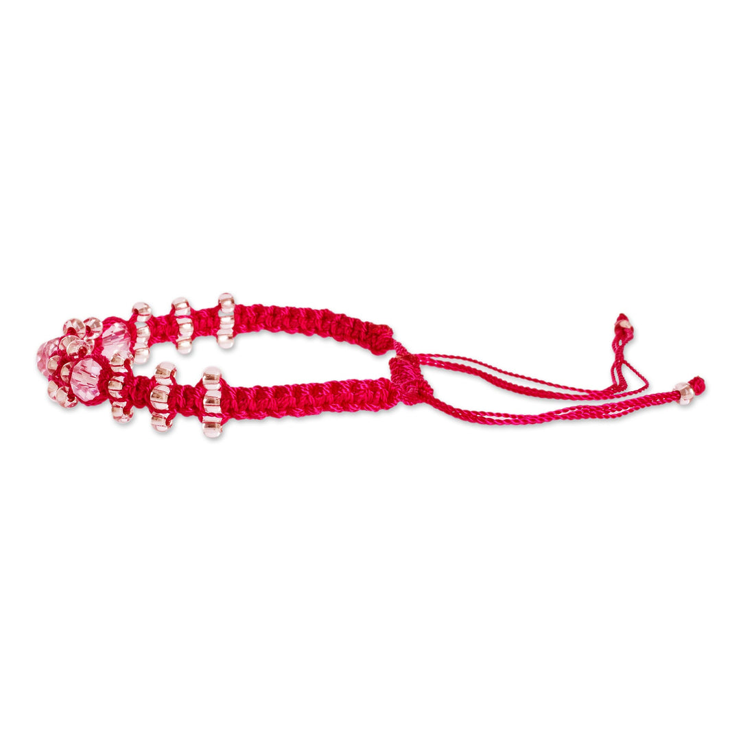 Rose and Pale Pink Macrame and Beaded Bracelet - Pink on Rose