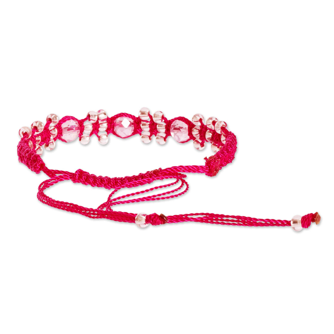 Rose and Pale Pink Macrame and Beaded Bracelet - Pink on Rose
