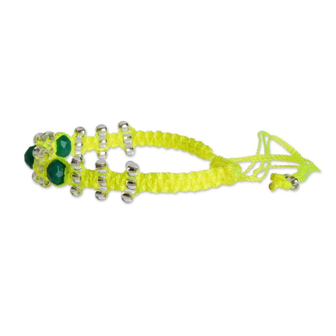 Neon Yellow and Teal Macrame Beaded Boho Bracelet - Teal on Yellow