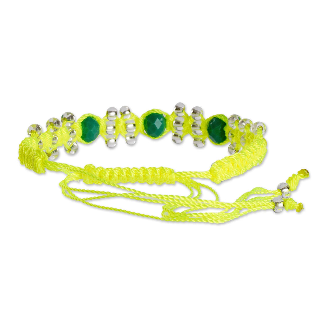 Neon Yellow and Teal Macrame Beaded Boho Bracelet - Teal on Yellow