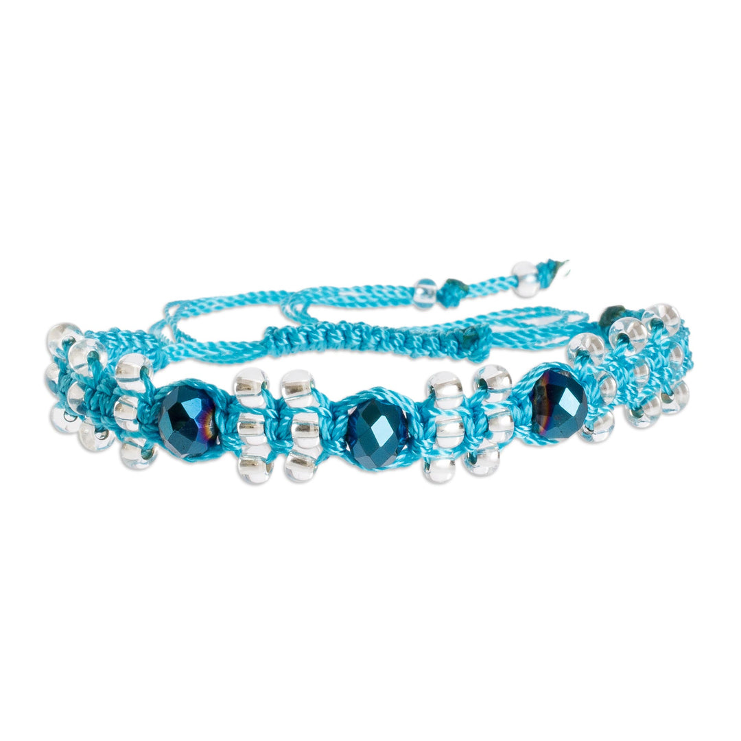Sky Blue and Dark Azure Macrame Beaded Bracelet - Azure on Blue