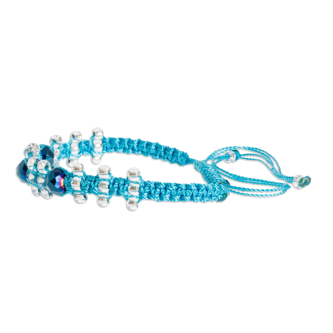 Sky Blue and Dark Azure Macrame Beaded Bracelet - Azure on Blue
