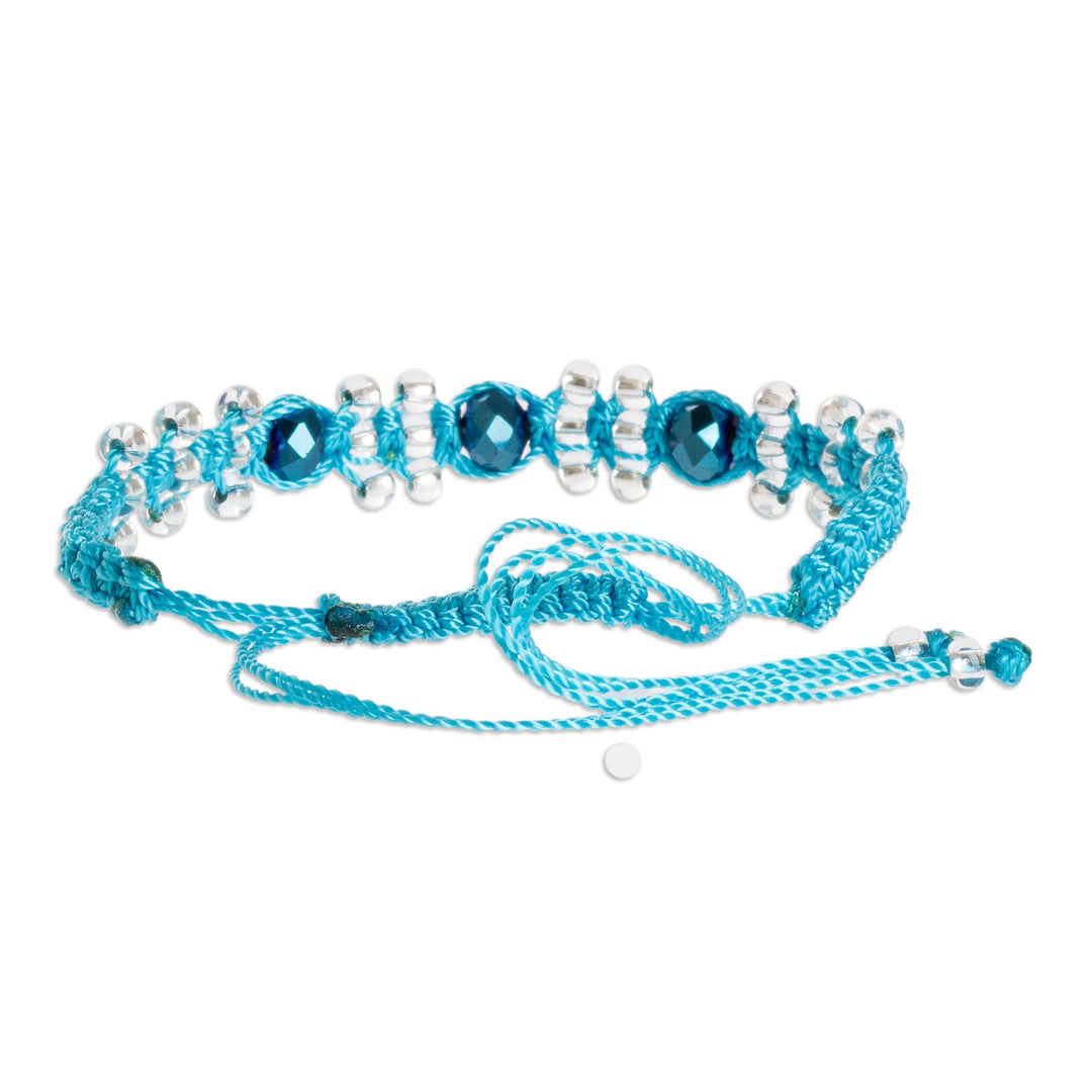 Sky Blue and Dark Azure Macrame Beaded Bracelet - Azure on Blue