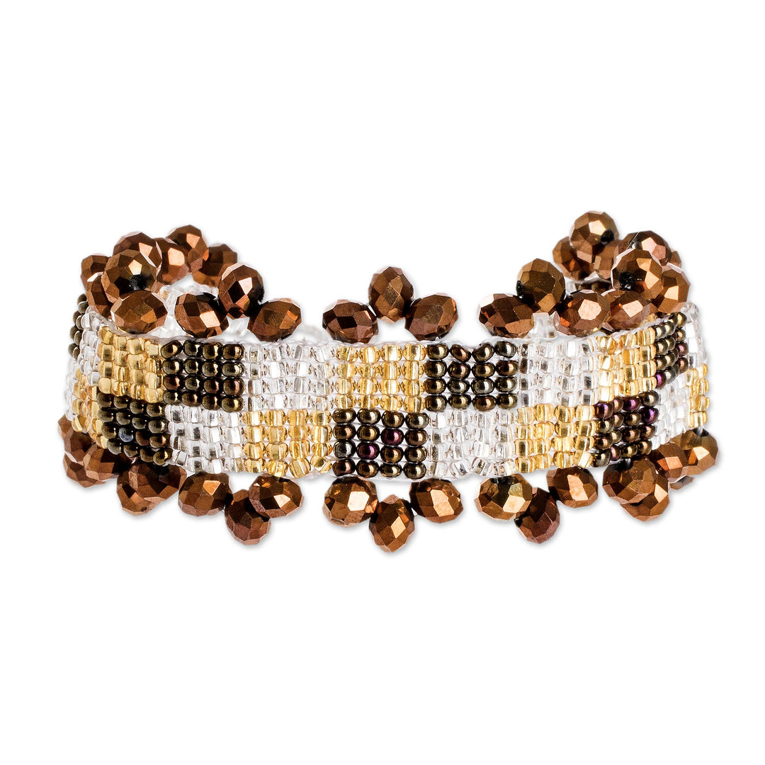 Earth Tone Beaded Wristband Bracelet from Guatemala - El Dorado