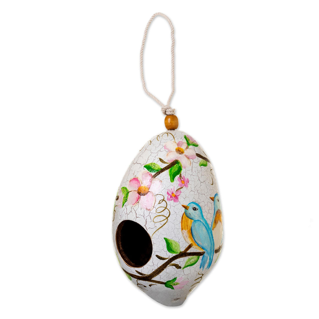 Hand Painted Bluebird Motif Dried Gourd Birdhouse from Peru - Bluebird Haven
