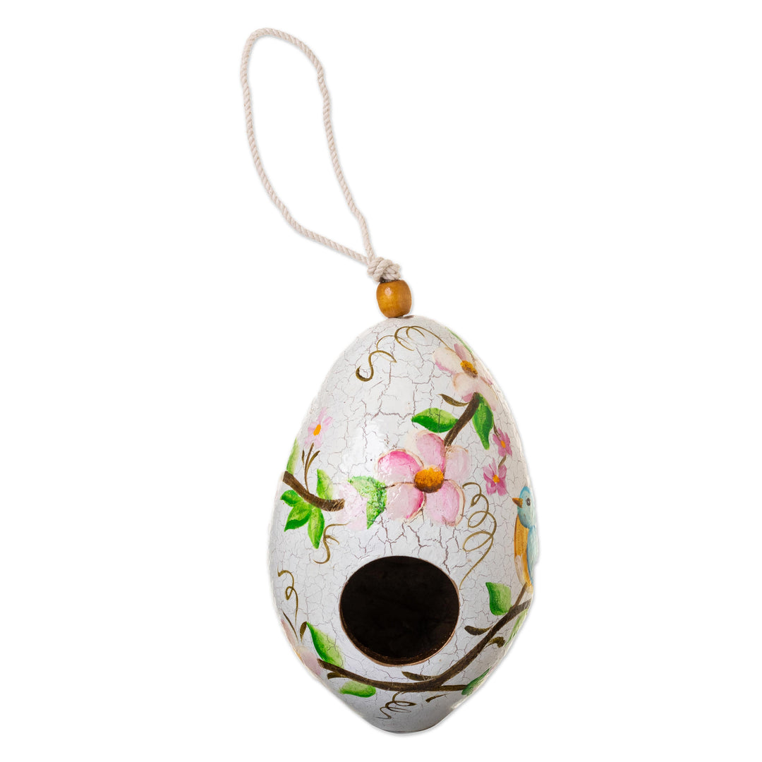 Hand Painted Bluebird Motif Dried Gourd Birdhouse from Peru - Bluebird Haven