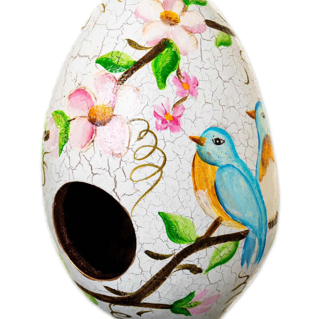 Hand Painted Bluebird Motif Dried Gourd Birdhouse from Peru - Bluebird Haven