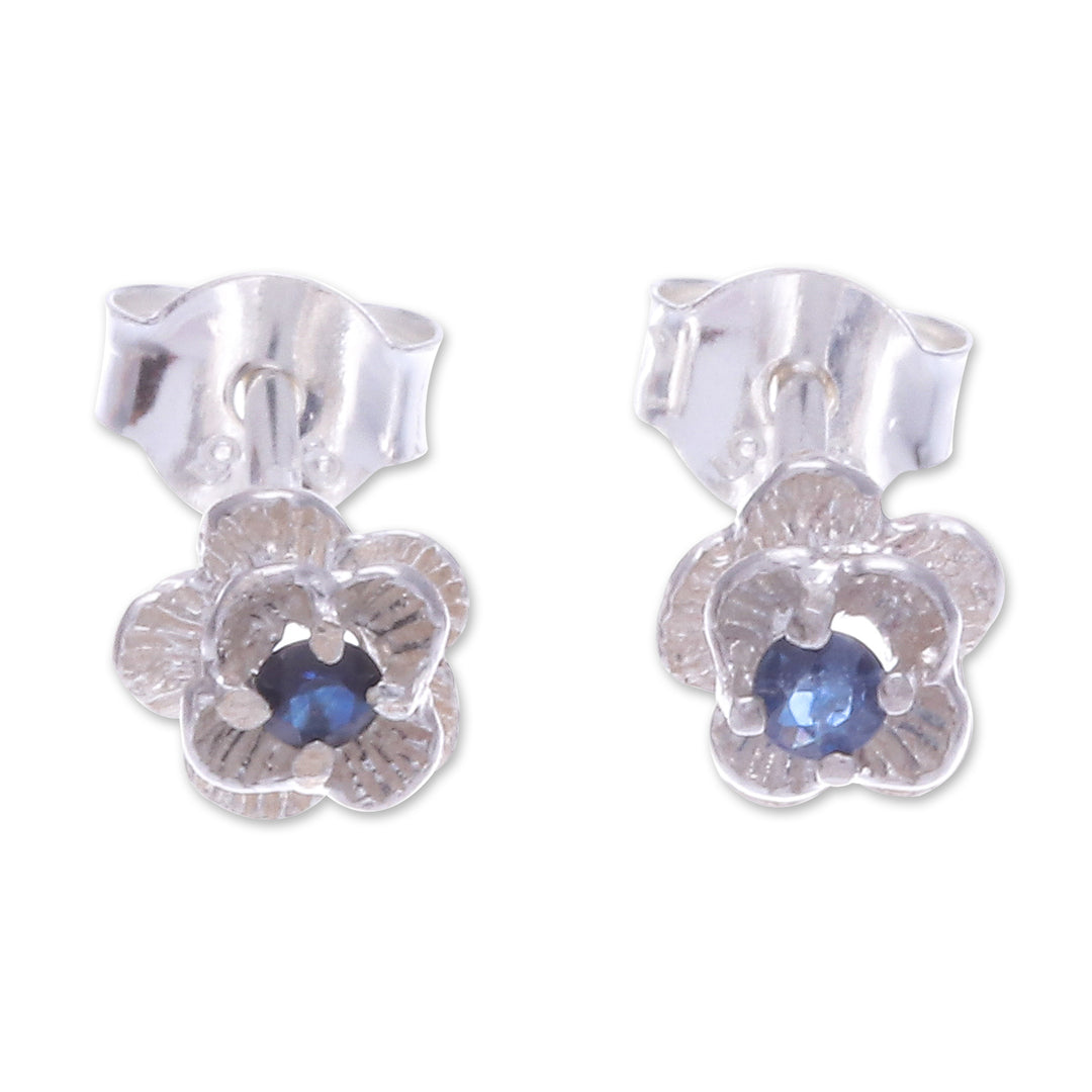 Blue Sapphire Stud Earrings with Floral Motif - Great Beauty in Blue