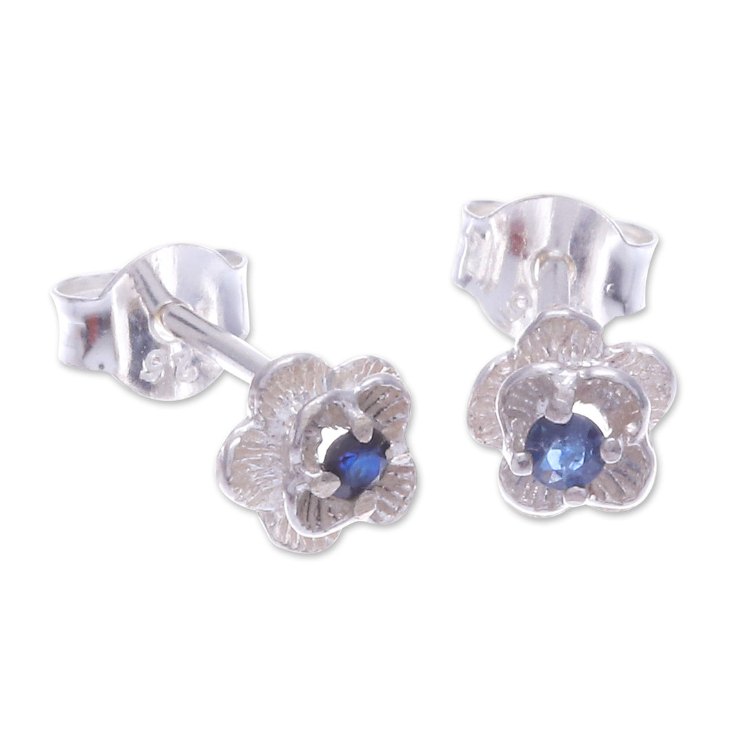 Blue Sapphire Stud Earrings with Floral Motif - Great Beauty in Blue