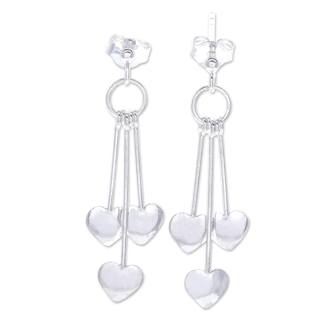 Sterling Silver Dangle Earrings with Heart Motif - Trio of Hearts