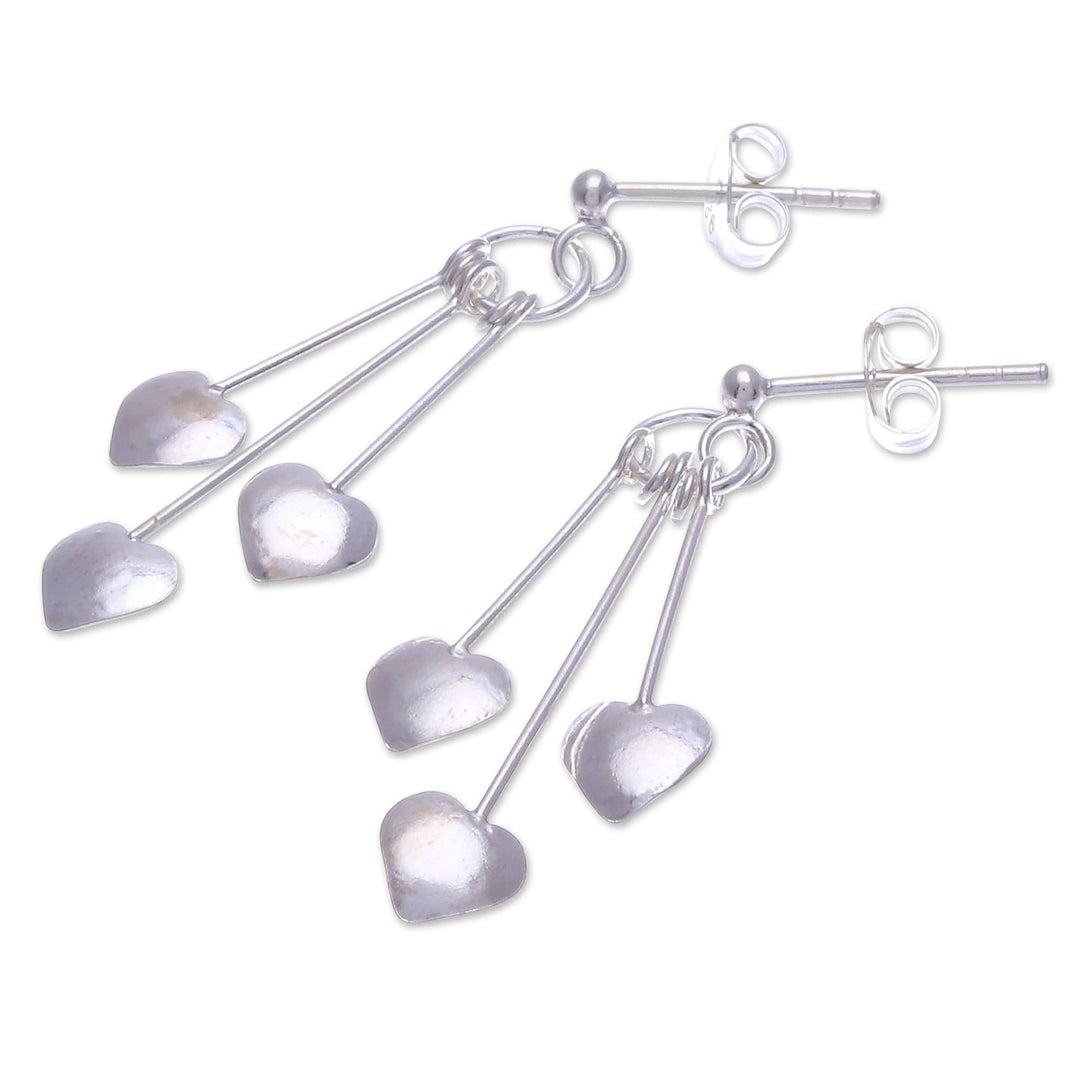 Sterling Silver Dangle Earrings with Heart Motif - Trio of Hearts