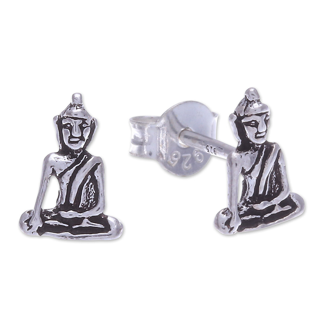 Sterling Silver Stud Earrings with Meditation Motif - Presence of Mind