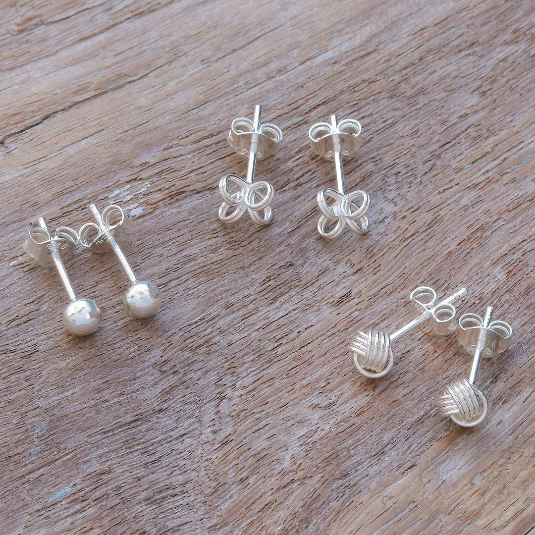 Hand Made Sterling Silver Stud Earrings (Set of 3) - Fantasy Life