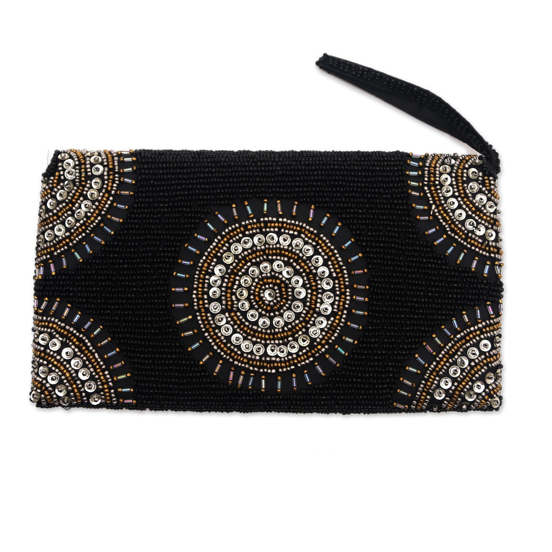 Circle Pattern Beaded Clutch in Black from Bali - Circle of Beauty in Black