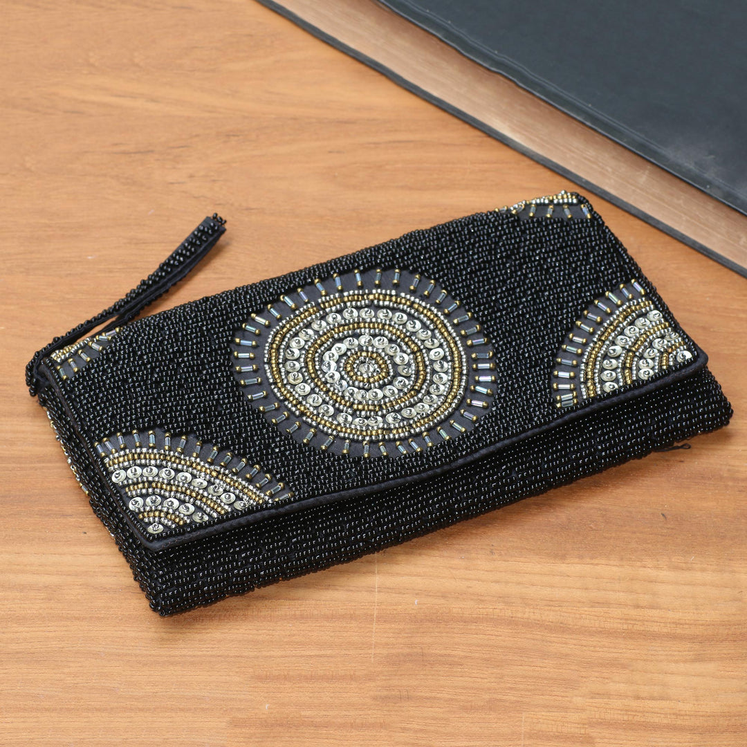 Circle Pattern Beaded Clutch in Black from Bali - Circle of Beauty in Black