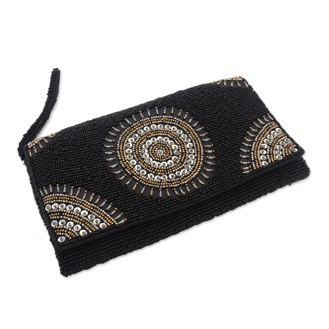 Circle Pattern Beaded Clutch in Black from Bali - Circle of Beauty in Black