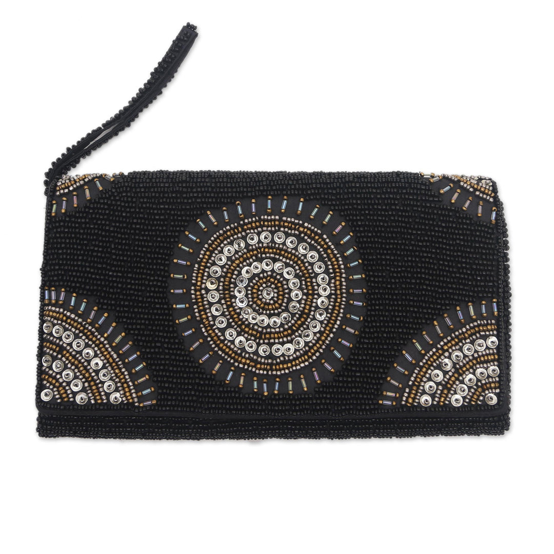 Circle Pattern Beaded Clutch in Black from Bali - Circle of Beauty in Black
