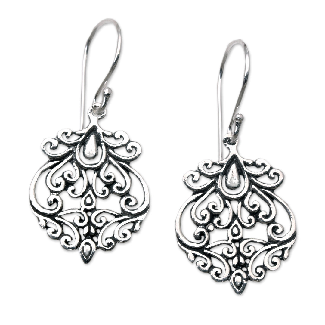 Polished Classic Vine-Themed Sterling Silver Dangle Earrings - The Leaf Life