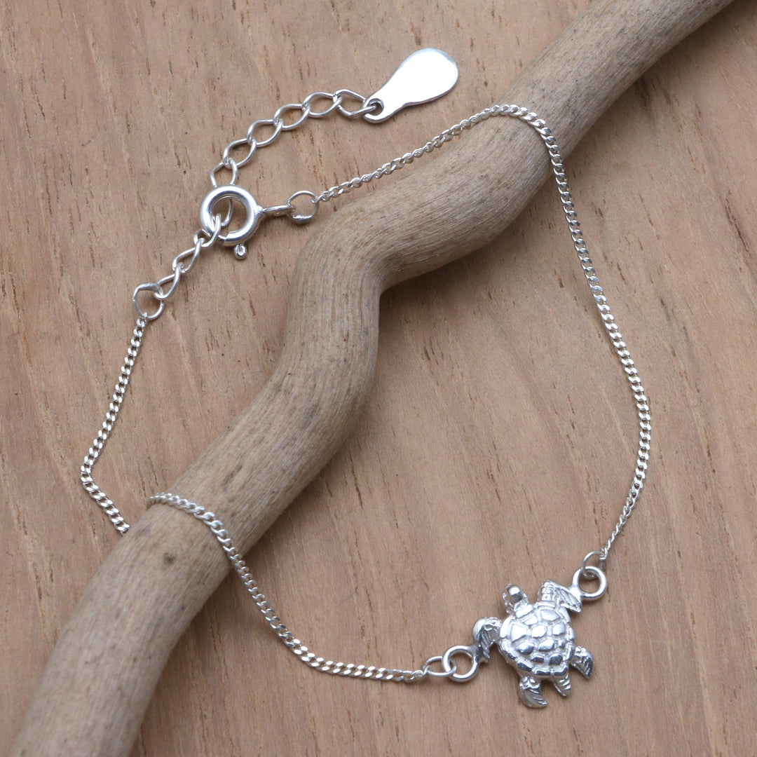 Sterling Silver Pendant Bracelet with Turtle Motif - Turtle Beach