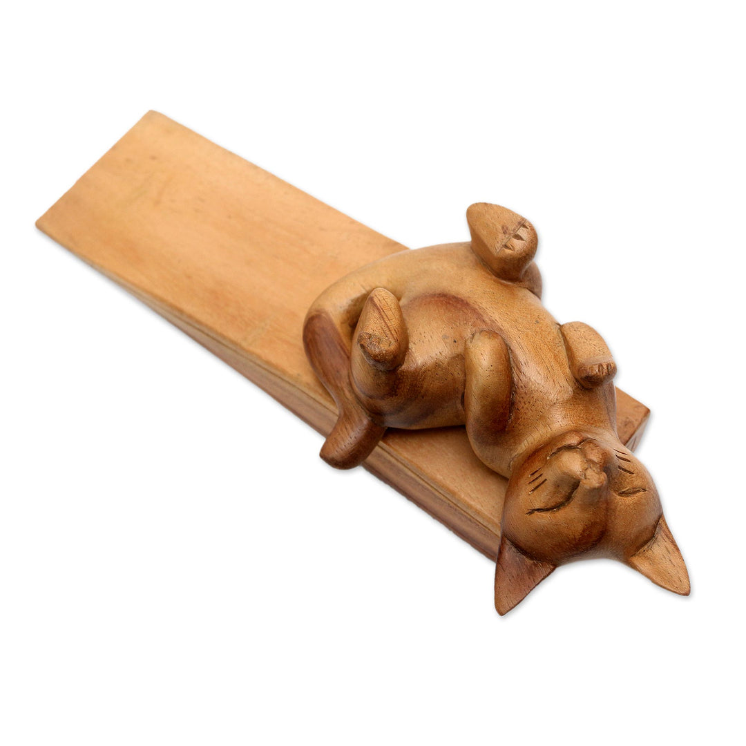 Suar Wood Door Stopper with Cat Motif - After You
