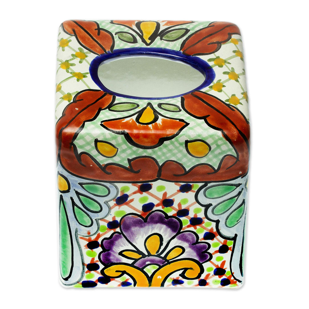 Talavera-Style Tissue Box Cover - Hidalgo Bouquet
