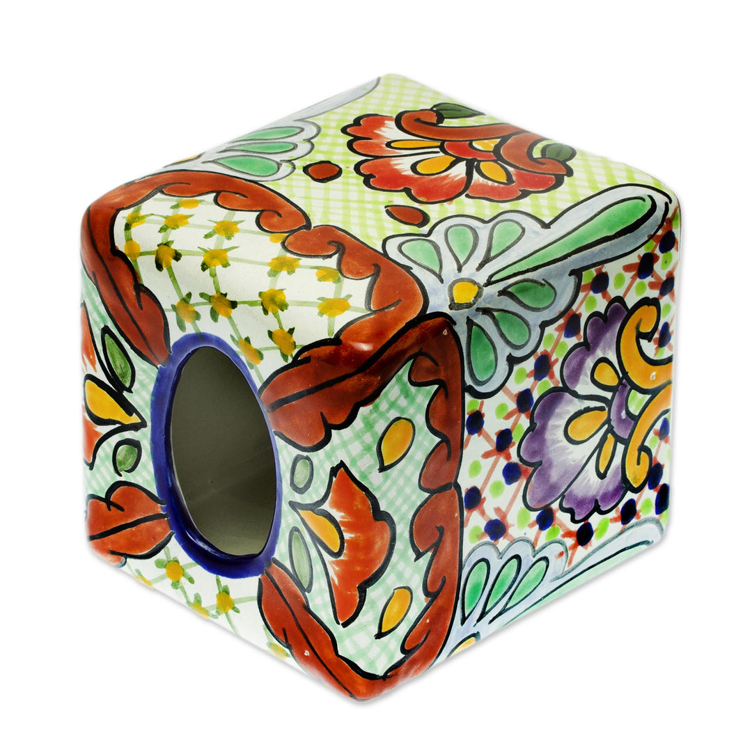 Talavera-Style Tissue Box Cover - Hidalgo Bouquet