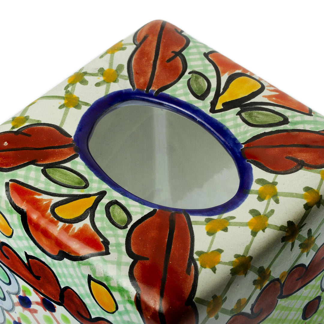 Talavera-Style Tissue Box Cover - Hidalgo Bouquet
