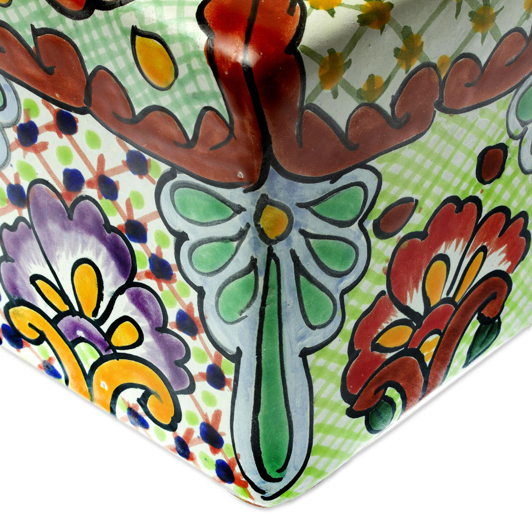 Talavera-Style Tissue Box Cover - Hidalgo Bouquet