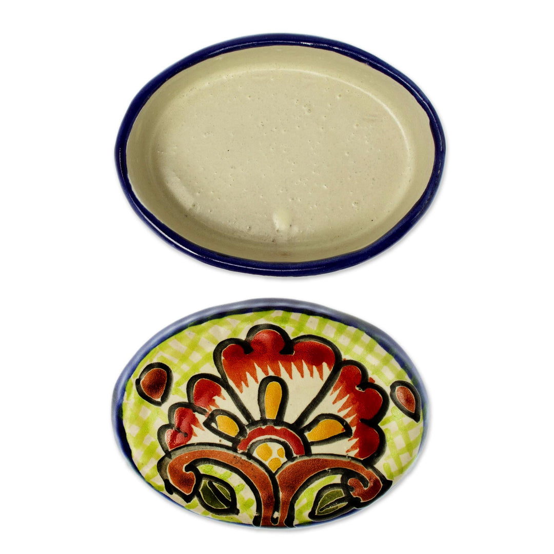 Cotton Swab Jar in Talavera-Style Ceramic - Talavera Flowers