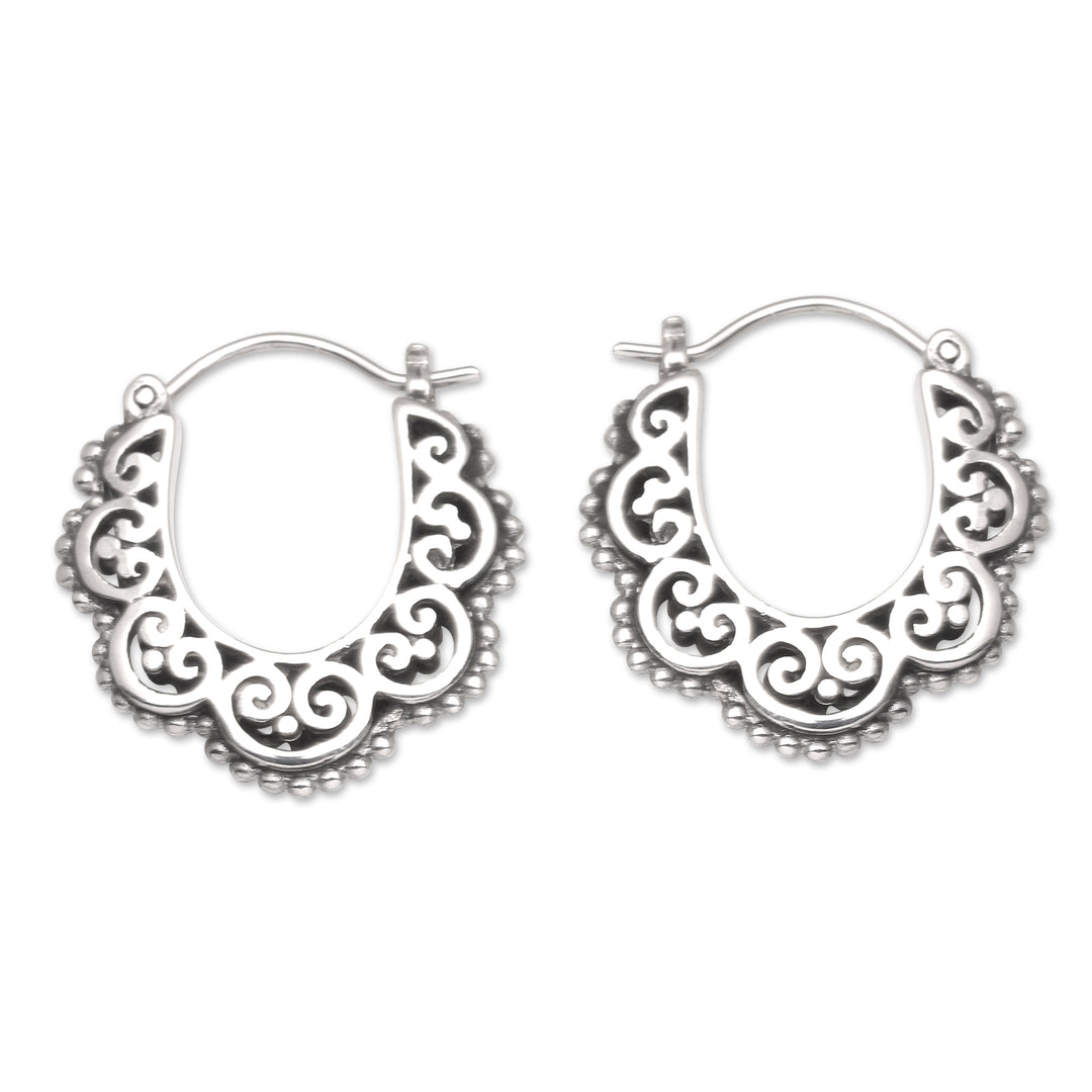 Handmade Balinese Sterling Silver Hoop Earrings - Love and Desire