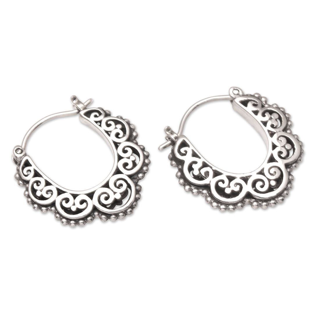 Handmade Balinese Sterling Silver Hoop Earrings - Love and Desire