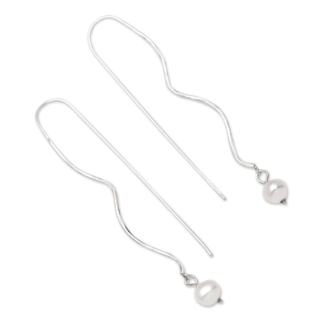 Sterling Silver Dangle Earrings with Peach Cultured Pearls - Falling Peach