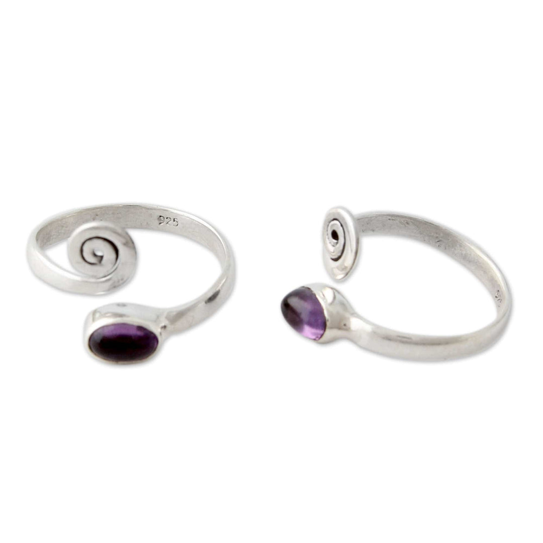 Amethyst and Sterling Silver Toe Rings from India (Pair) - Curls