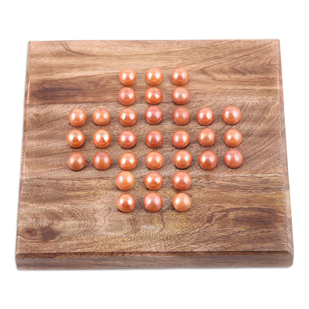 Wood and Glass Marble Solitaire Game - Brainiac